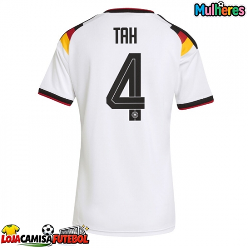 Camisa de Futebol Alemanha Jonathan Tah #4 Equipamento Principal Mulheres Mundo 2026 Manga Curta